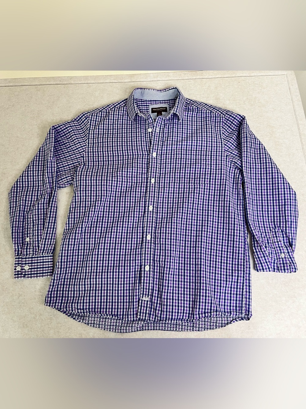 Johnston & Murphy Men's Large Purple Gingham Button Down Shirt